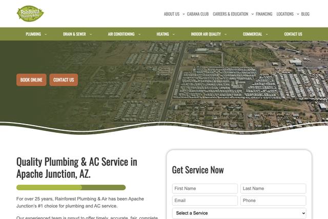 The page on rainforestplumbingandair.com the assistants read