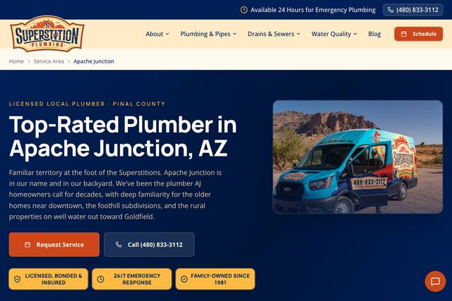 The page on superstitionplumbing.com the assistants read